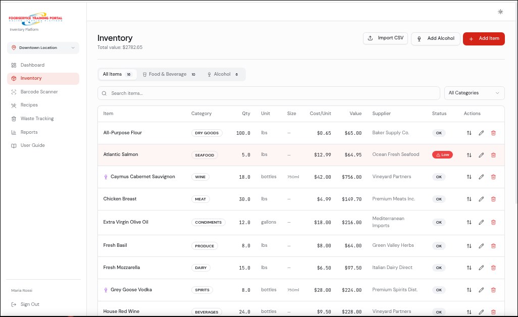 Track every item — food, beverage, and alcohol